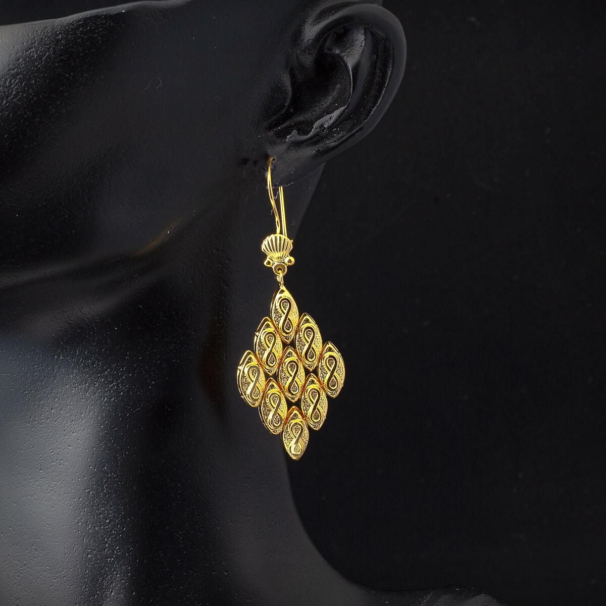 14K Yellow Gold Infinity Rhombus Dangle Earrings