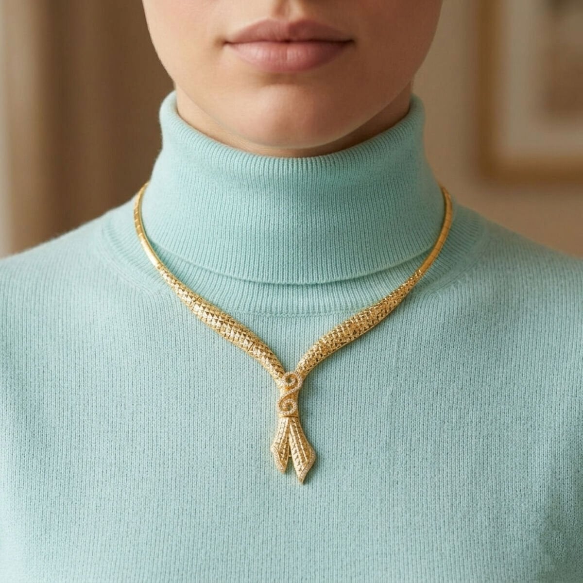 22K Yellow Gold Infinity Cubic Zirconia Collar Necklace