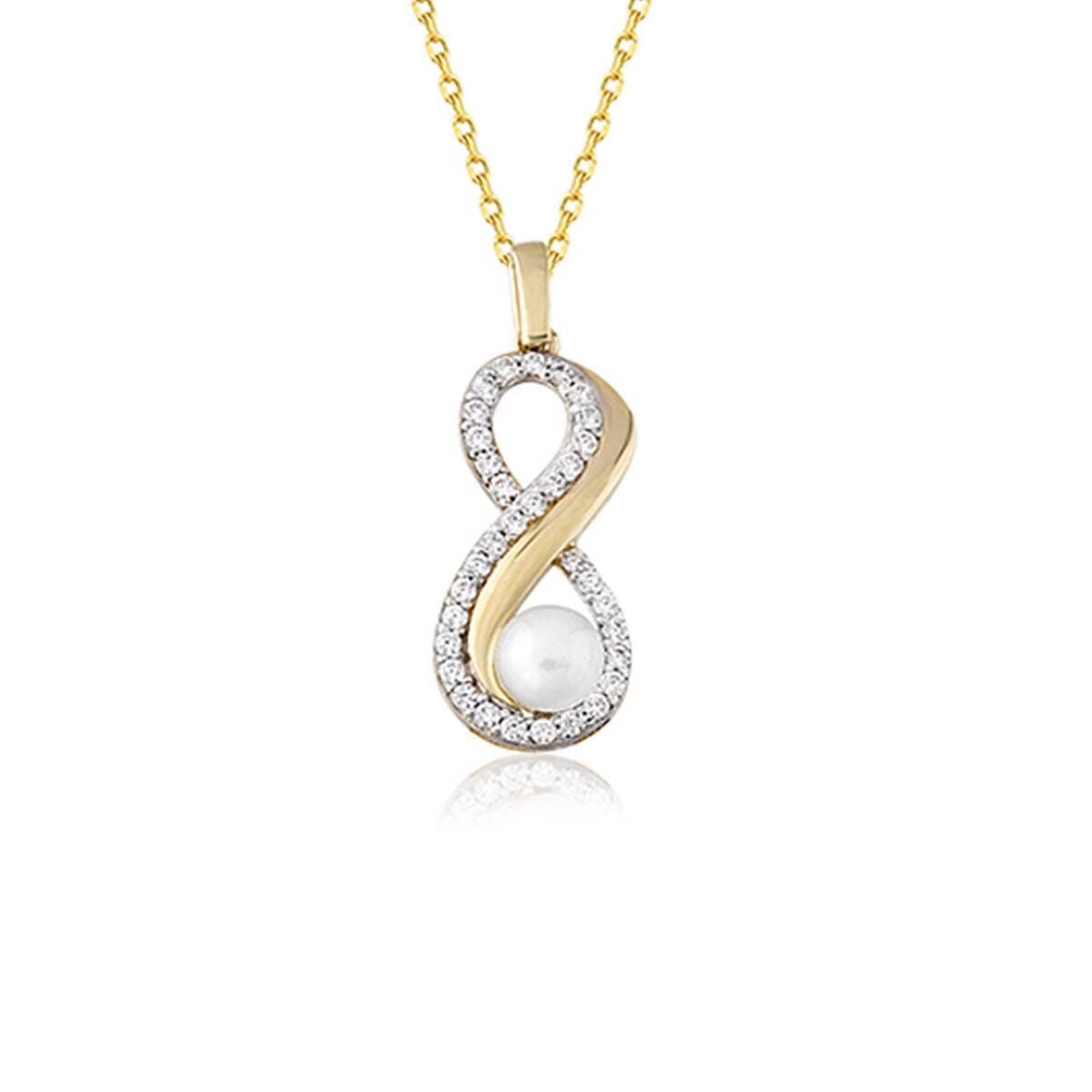 14K Yellow Gold Infinity Pearl Necklace | Goldia.com