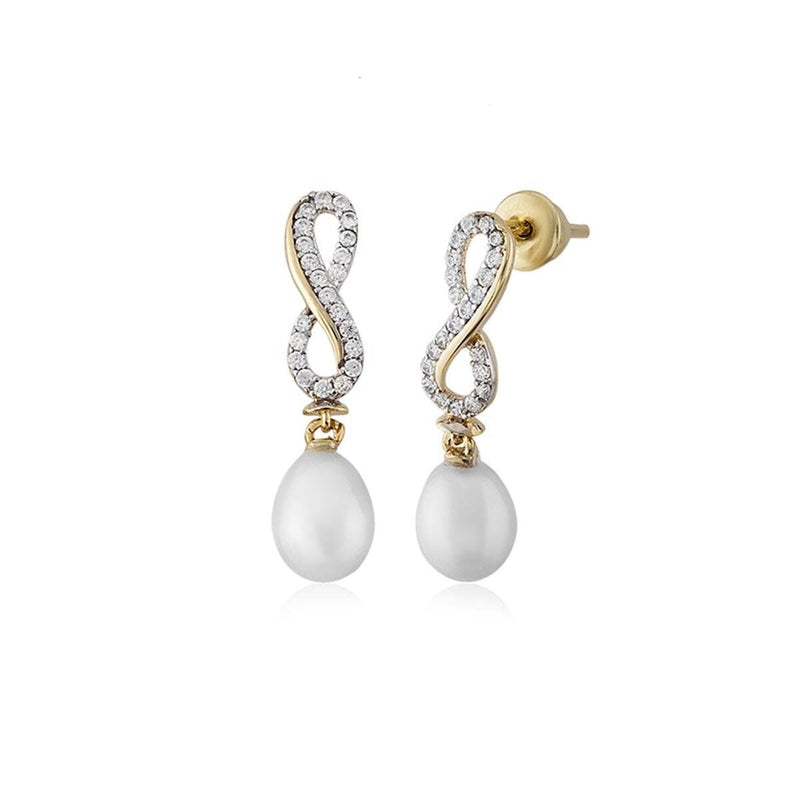 14K Yellow Gold Infinity Pearl Earrings
