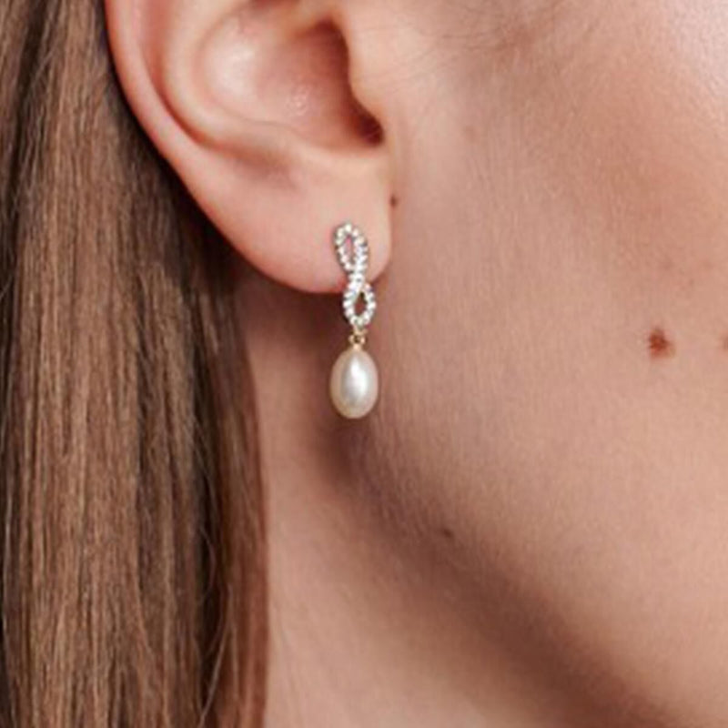 14K Yellow Gold Infinity Pearl Earrings