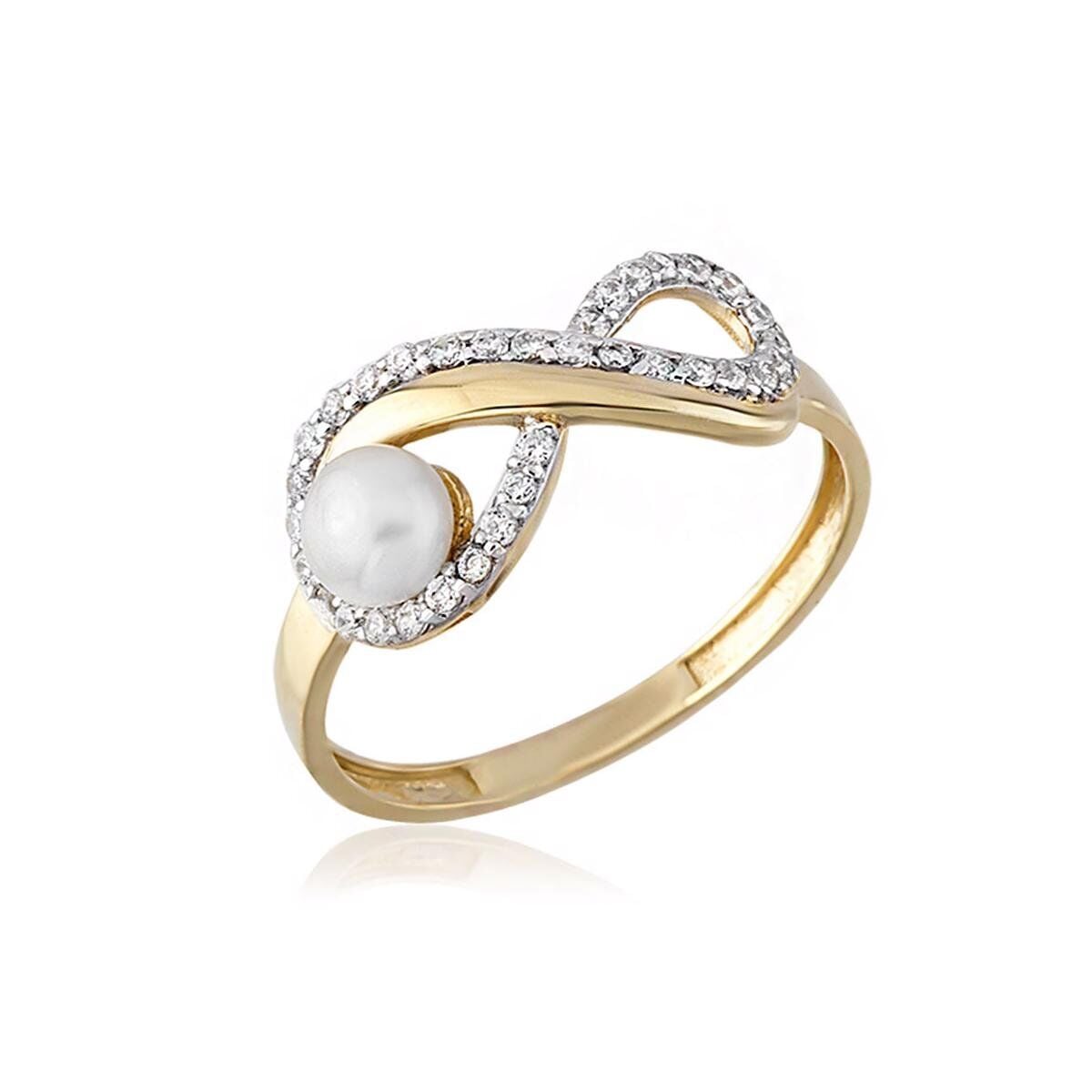 14K Yellow Gold Infinity Pearl Ring