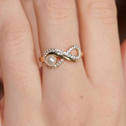 14K Yellow Gold Infinity Pearl Ring