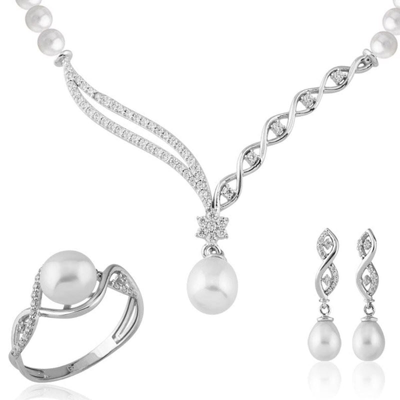 14K White Gold Infinity Bridal Pearl Set