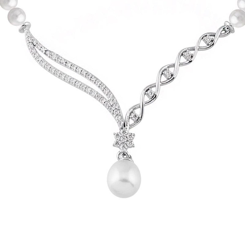 14K White Gold Infinity Pearl Collar Necklace