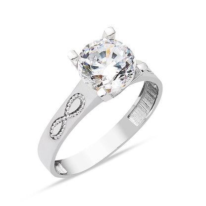 14K White Gold Infinity Solitaire Cubic Zirconia Ring