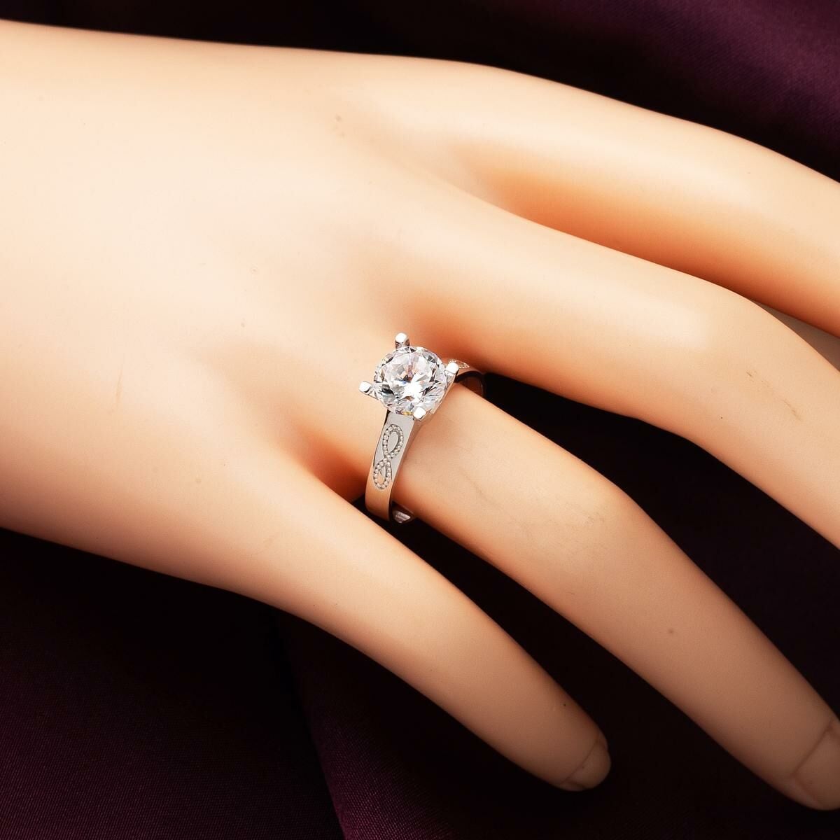 14K White Gold Infinity Solitaire Cubic Zirconia Ring