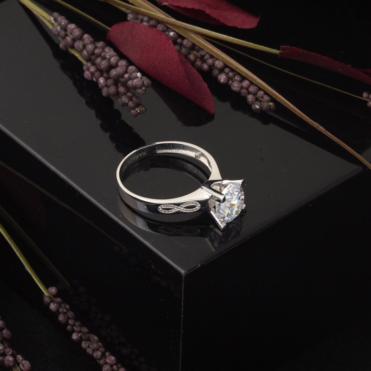 14K White Gold Infinity Solitaire Cubic Zirconia Ring
