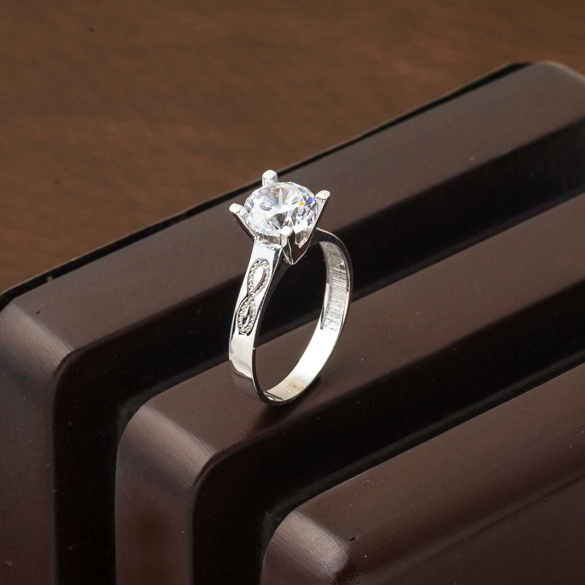 14K White Gold Infinity Solitaire Cubic Zirconia Ring