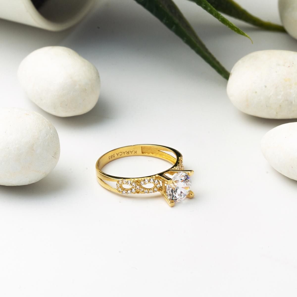 14K Yellow Gold Infinity Solitaire Cubic Zirconia Ring (2.27 g)