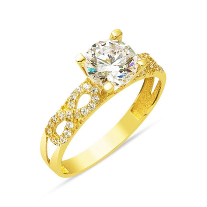 14K Yellow Gold Infinity Solitaire Cubic Zirconia Ring (2.27 g)