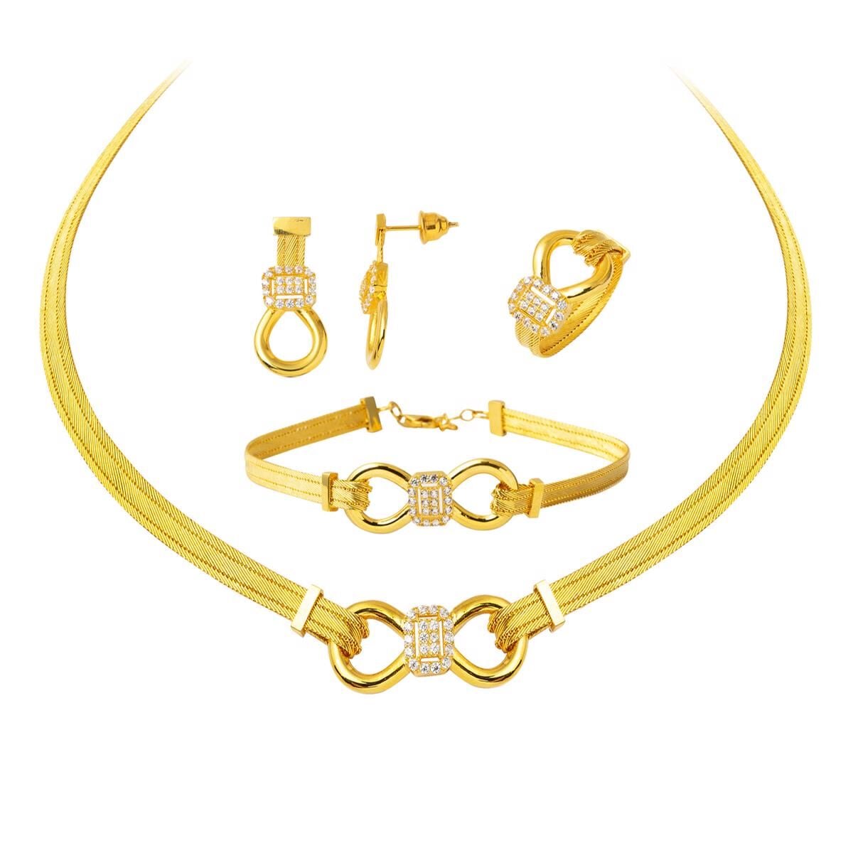 14K Yellow Gold Infinity Trabzon Mesh Cubic Zirconia Jewelry Set