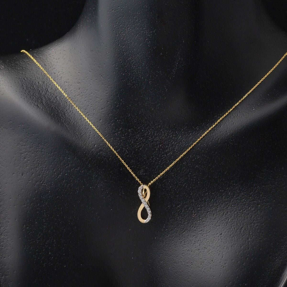 14K Yellow Gold Infinity Cubic Zirconia Necklace and Earrings Set
