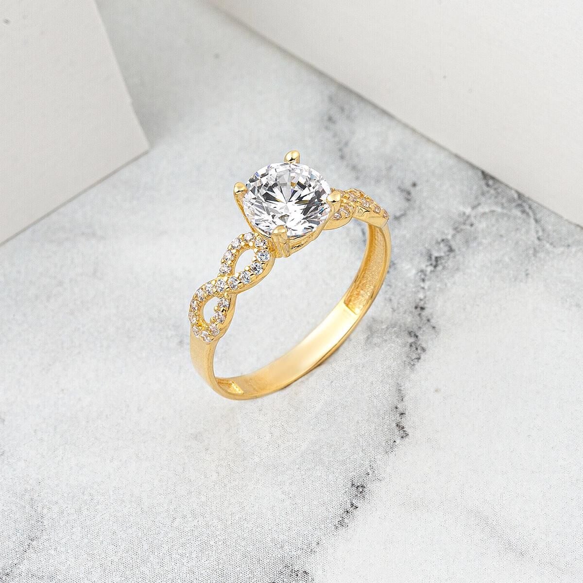 14K Yellow Gold Infinity Solitaire Cubic Zirconia Ring (2.61 g)