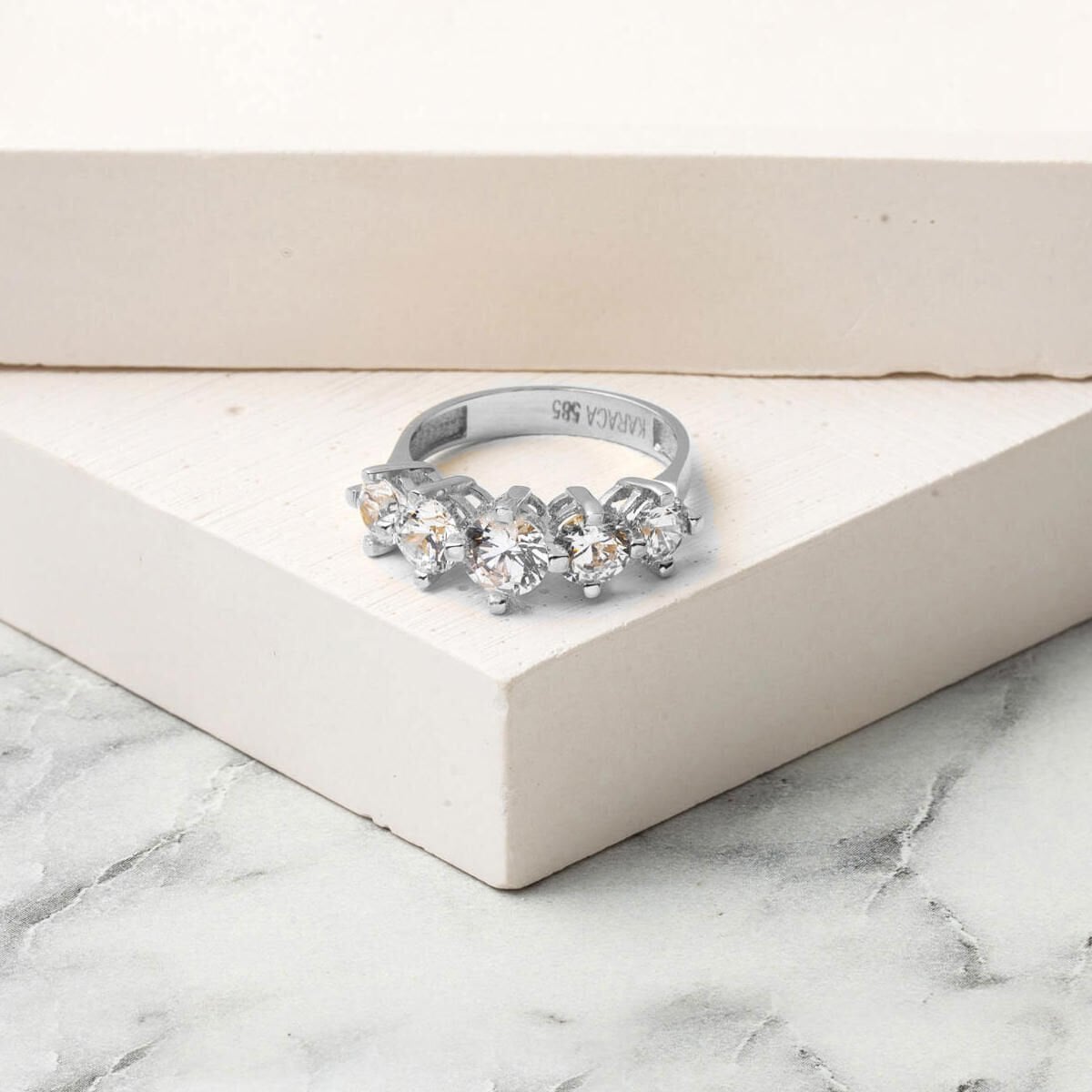 14K White Gold Spica Five Stone Cubic Zirconia Ring