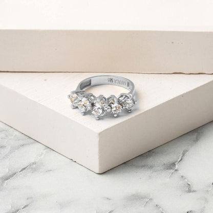 14K White Gold Spica Five Stone Cubic Zirconia Ring