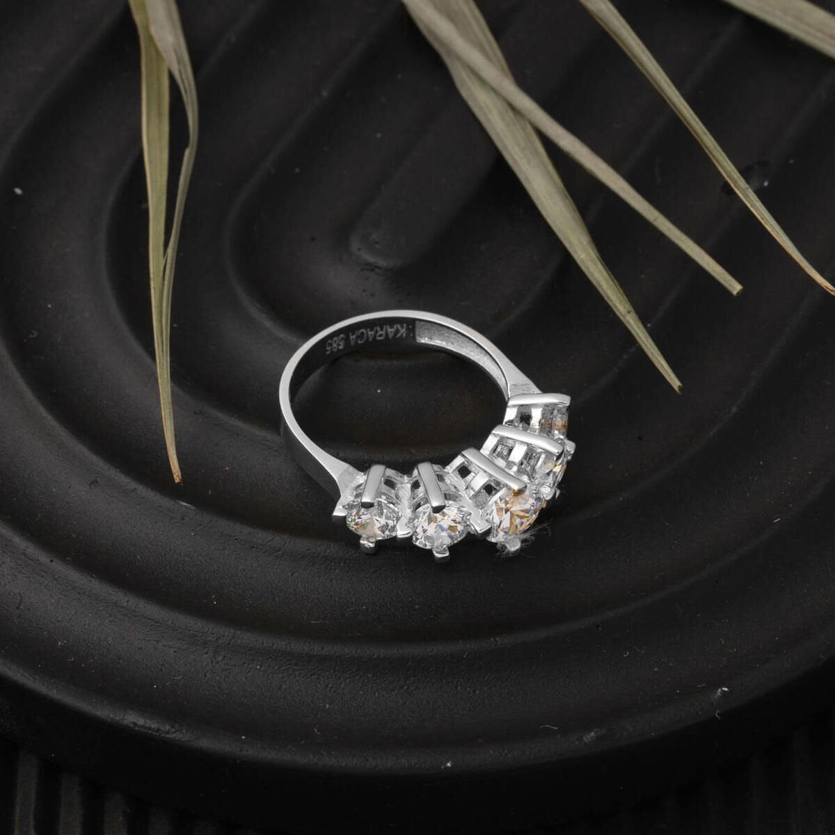 14K White Gold Spica Five Stone Cubic Zirconia Ring