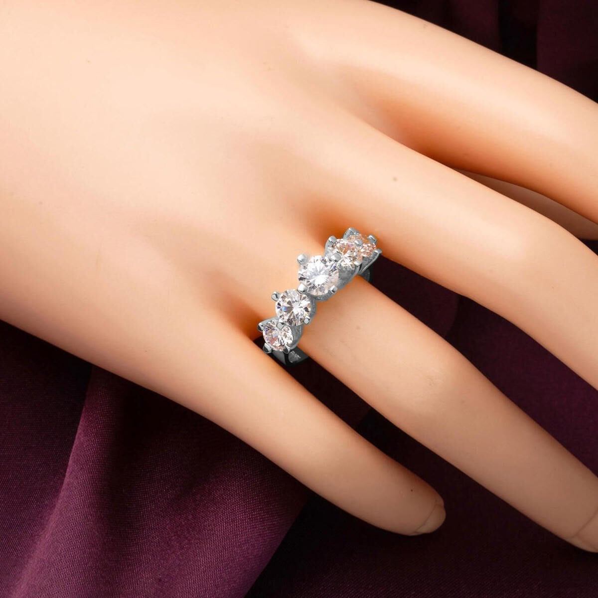 14K White Gold Spica Five Stone Cubic Zirconia Ring