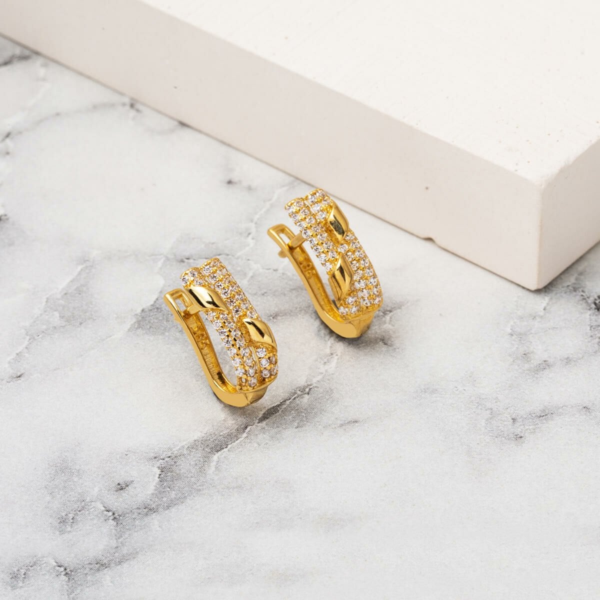 14K Yellow Gold Minimalist Cubic Zirconia Women's Earrings