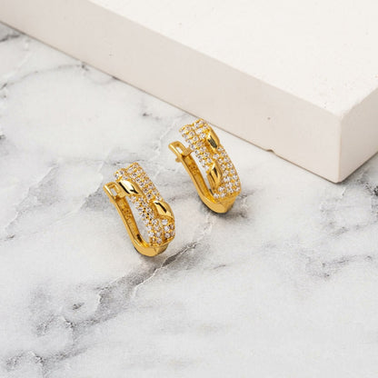 14K Yellow Gold Minimalist Cubic Zirconia Women's Earrings