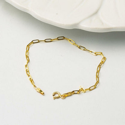 14K Yellow Gold Minimalist Paperclip Chain Bracelet