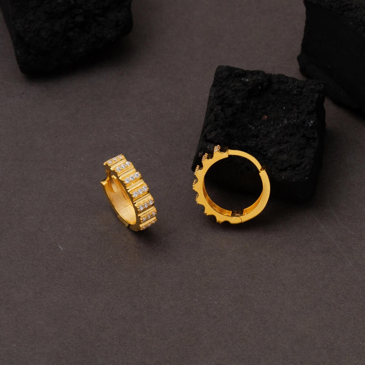 14K Yellow Gold Minimalist Cubic Zirconia Hoop Earrings