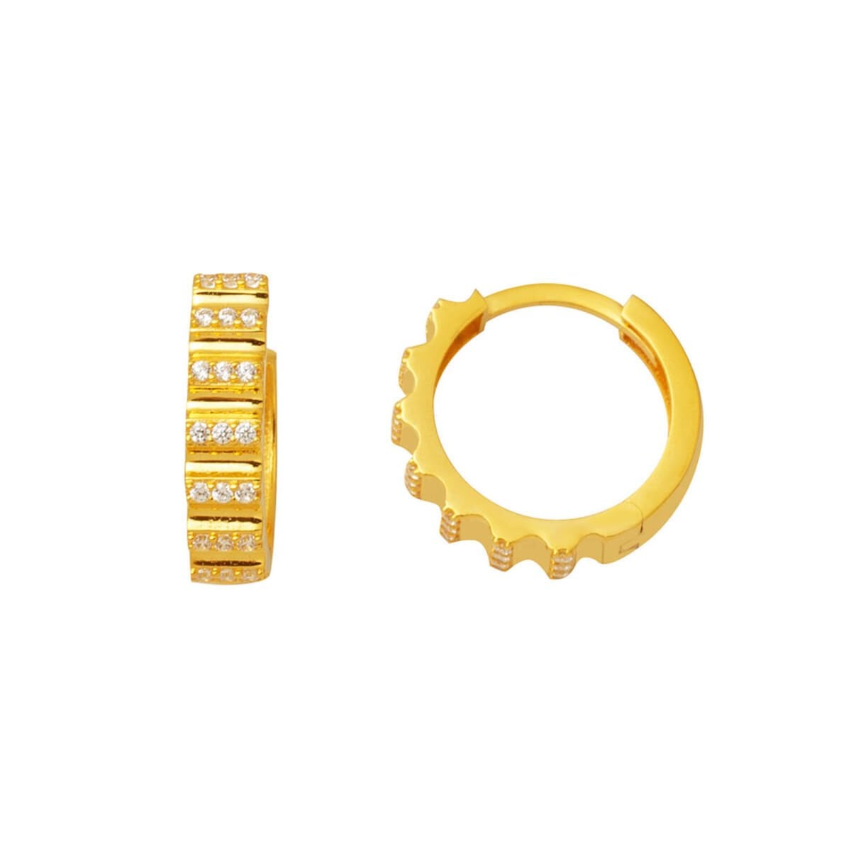 14K Yellow Gold Minimalist Cubic Zirconia Hoop Earrings
