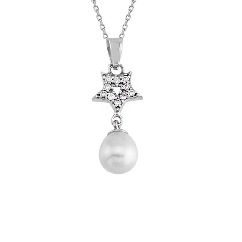 14K White Gold Star Pearl Necklace
