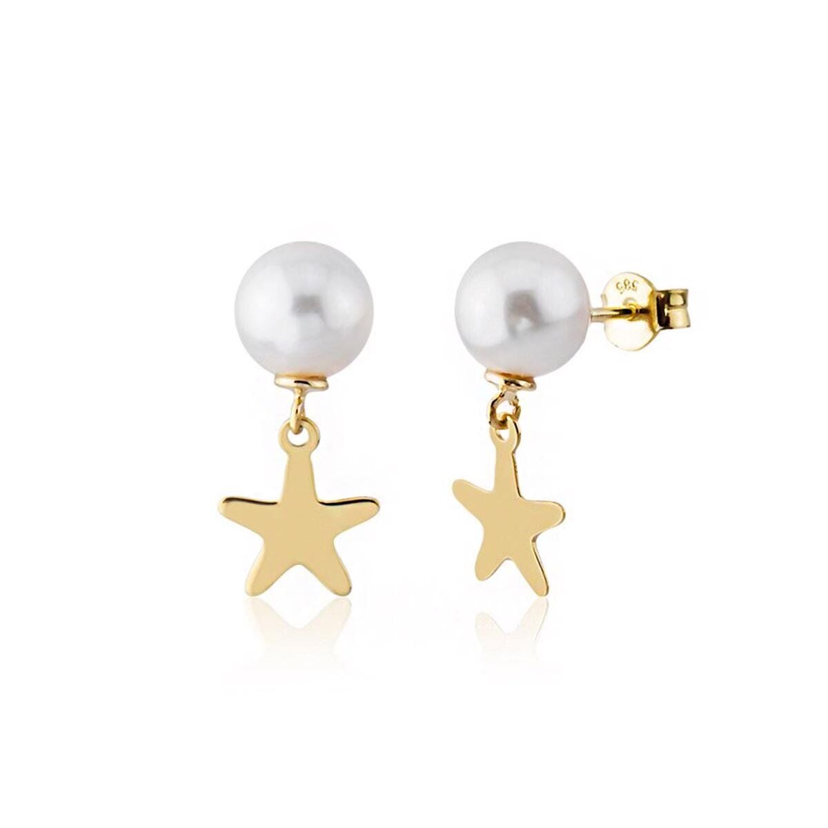 14K Yellow Gold Stella Star Pearl Earrings