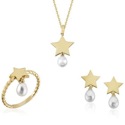 14K Yellow Gold Stella Mia Pearl Jewelry Set