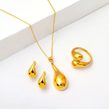 22K Yellow Gold Water Teardrop Minimalist Jewelry Set