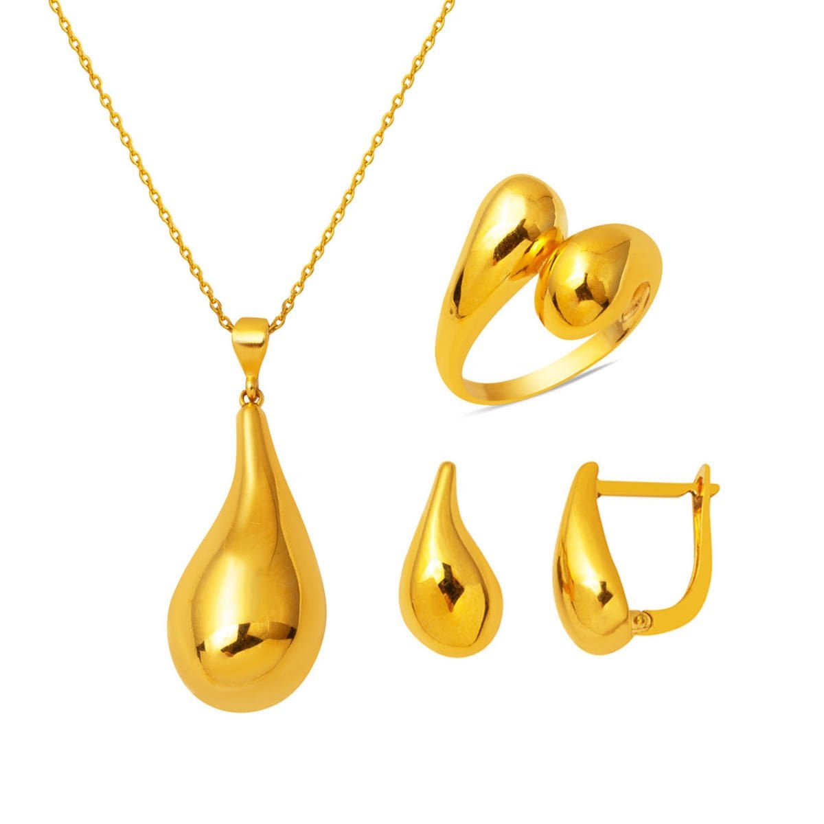 22K Yellow Gold Water Teardrop Minimalist Jewelry Set