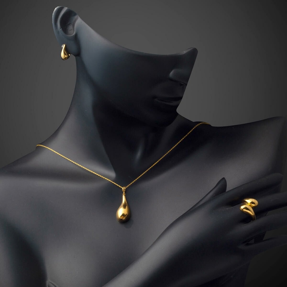 22K Yellow Gold Water Teardrop Minimalist Jewelry Set
