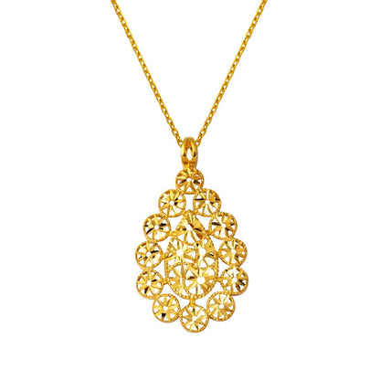 22K Yellow Gold Water Teardrop Flower Necklace