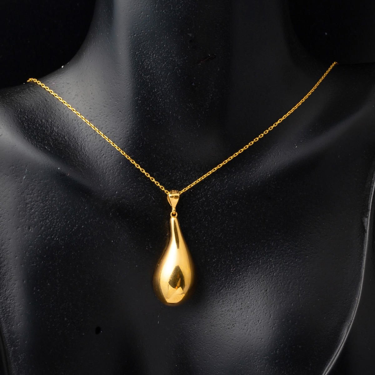 22K Yellow Gold Water Teardrop Minimalist Necklace Earrings Set