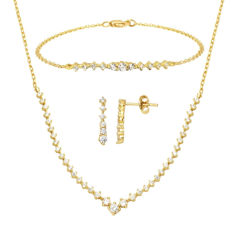 14K Yellow Gold Tennis Cubic Zirconia Engagement Promise Set