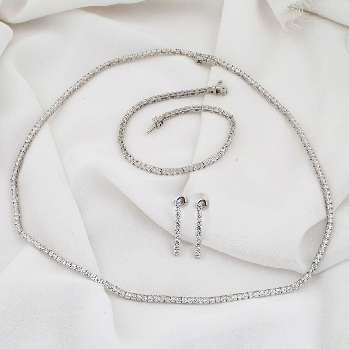 14K White Gold Tennis Minimalist Cubic Zirconia Set (21.35 g)