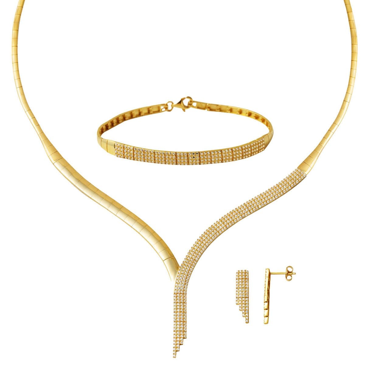 14K Yellow Gold Tennis Cubic Zirconia Jewelry Set (24.03 g)