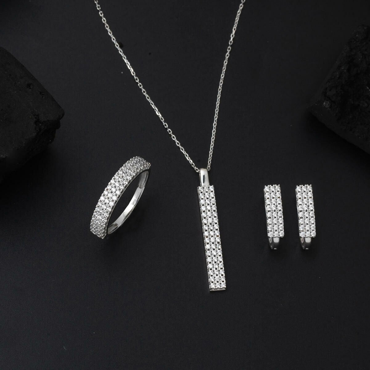 14K White Gold Tennis Minimalist Cubic Zirconia Set