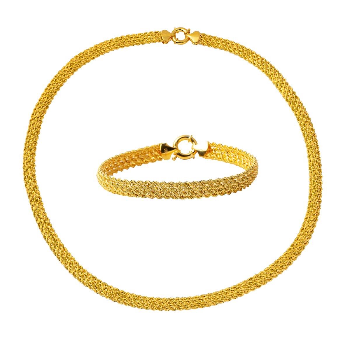 14K Yellow Gold Sultan Twisted Collar Necklace & Bracelet Set