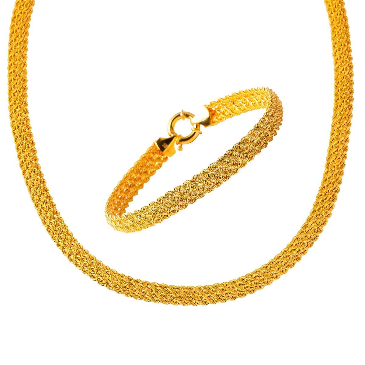 14K Yellow Gold Sultan Twisted Collar Necklace & Bracelet Set