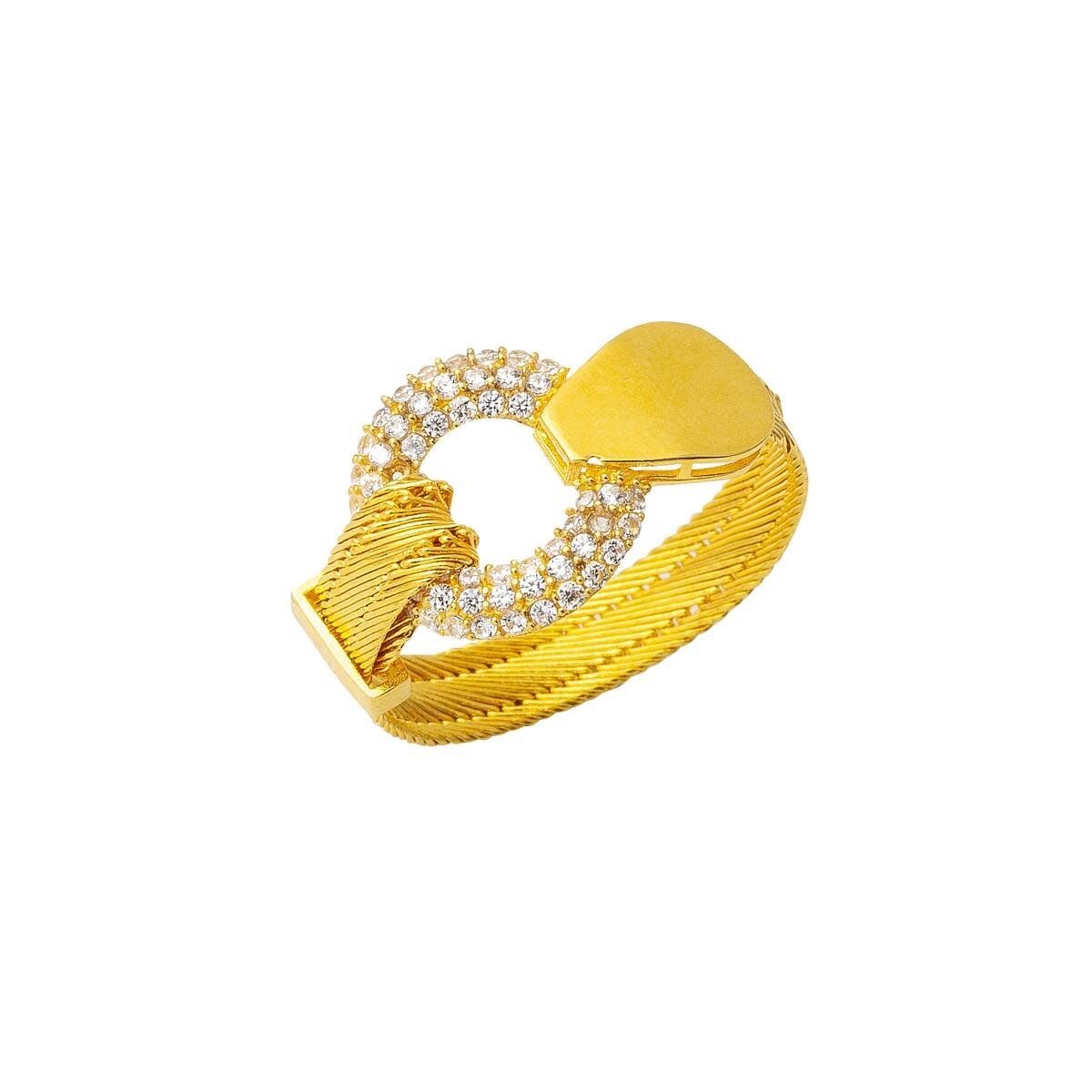 22K Yellow Gold Suna Trabzon Mesh Cubic Zirconia Ring