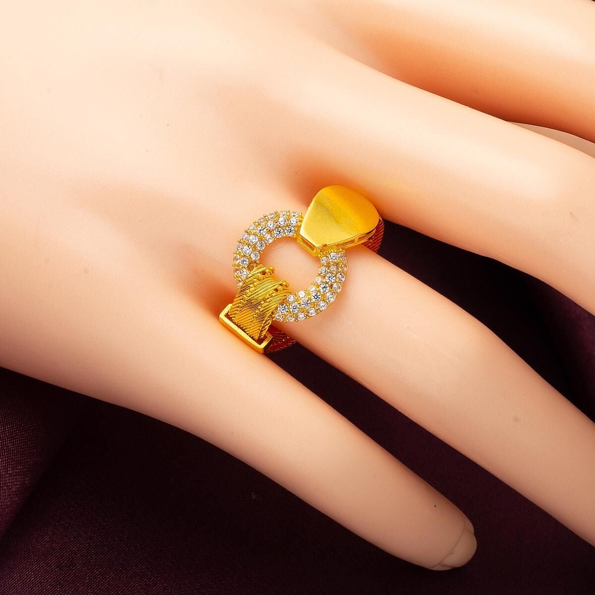 22K Yellow Gold Suna Trabzon Mesh Cubic Zirconia Ring