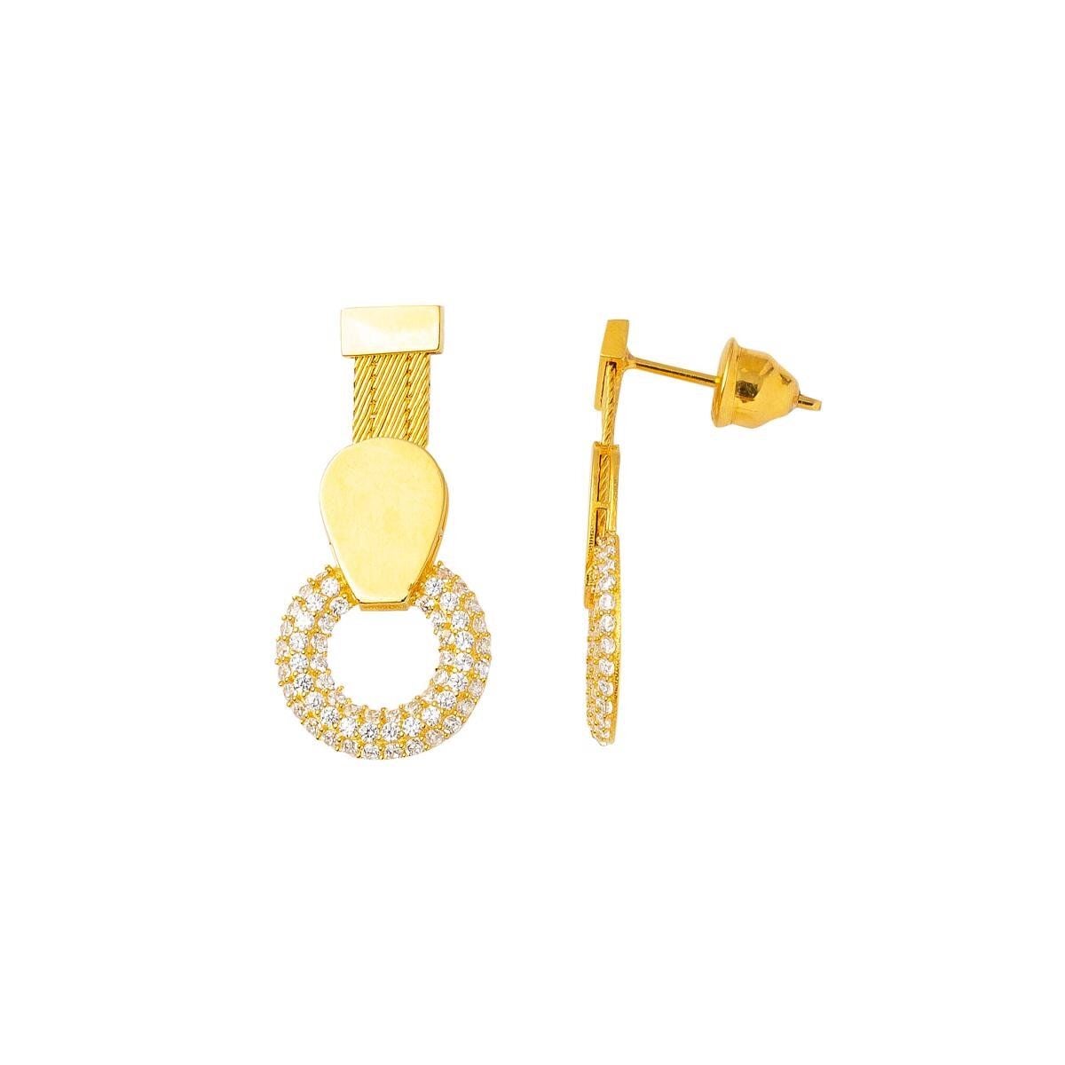14K Yellow Gold Suna Trabzon Mesh Cubic Zirconia Dangle Earrings