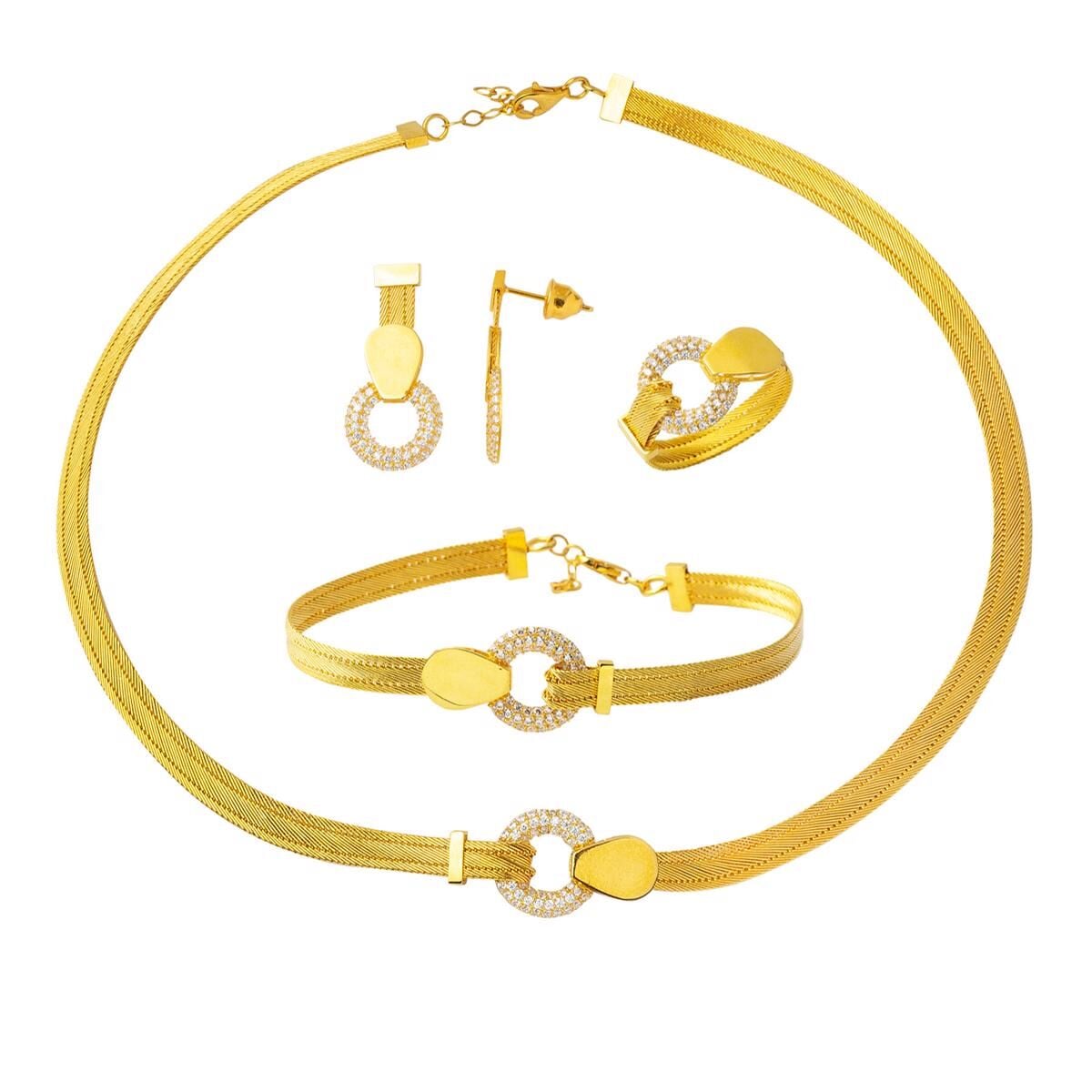 14K Yellow Gold Suna Trabzon Mesh Cubic Zirconia Jewelry Set