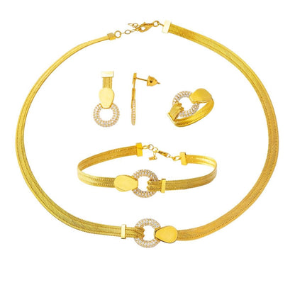 14K Yellow Gold Suna Trabzon Mesh Cubic Zirconia Jewelry Set