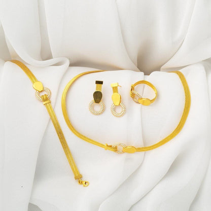 14K Yellow Gold Suna Trabzon Mesh Cubic Zirconia Jewelry Set