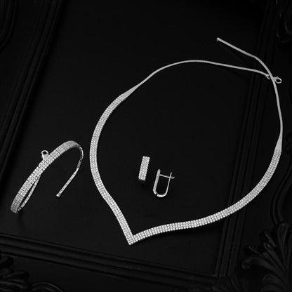14K White Gold Tennis 3 Row Chevron Cubic Zirconia Set