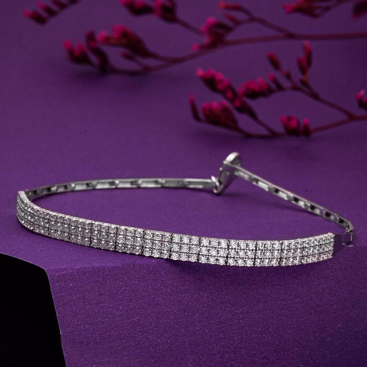 14K White Gold Tennis 3 Row Chevron Cubic Zirconia Set