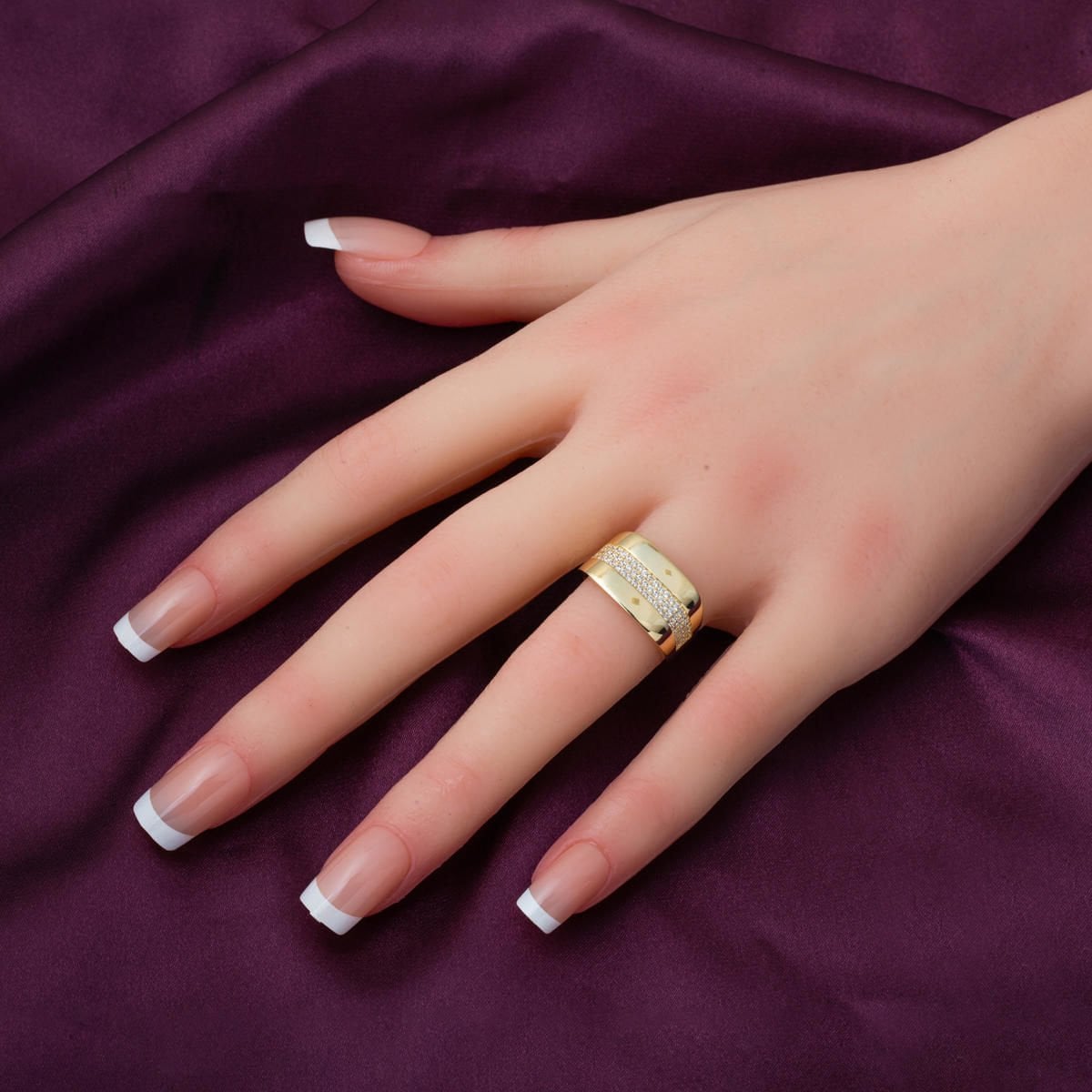 14K Yellow Gold Tennis Signet Cubic Zirconia Ring
